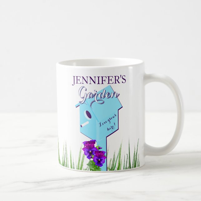 Garden "Love grows here!" Birdhouse Pansies Coffee Mug (Right)