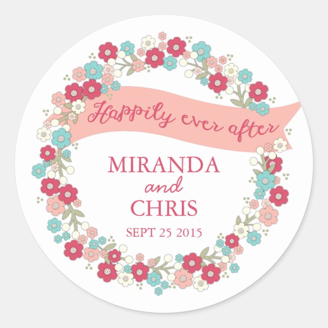 Garden Love Wreath Personalised Wedding Sticker (Front)