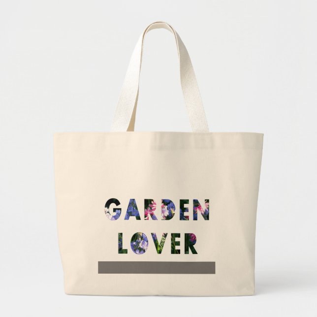 Garden Lover Floral Text Pink Blue Green Large Tote Bag (Front)