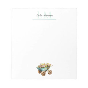 Garden Lover's Wheelbarrow Floral Monogram Notepad