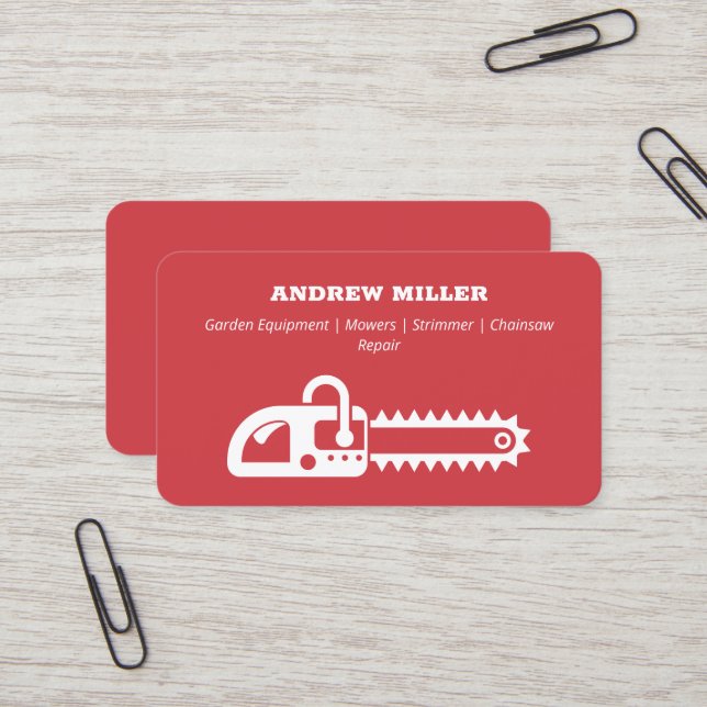 Garden Machinery Chainsaw (Red) Business Card (Front/Back In Situ)