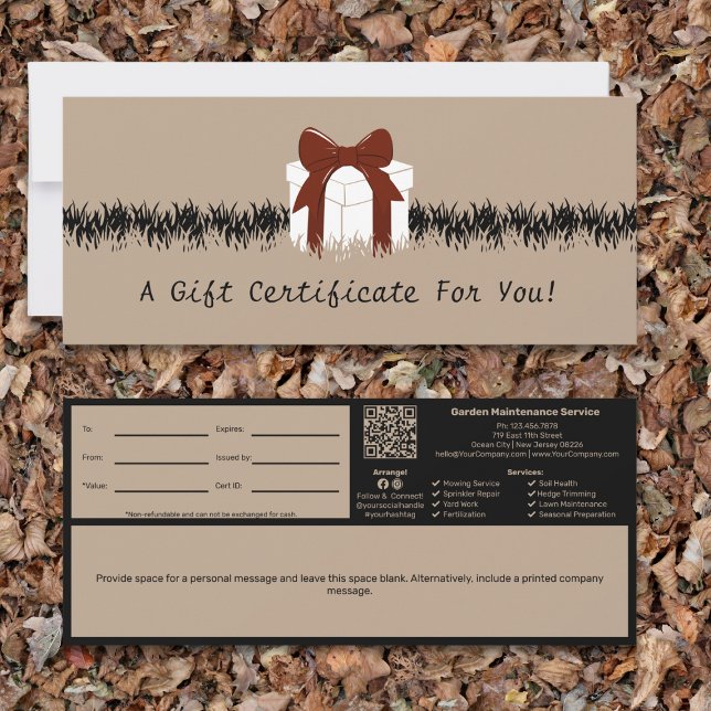 Garden Maintenance Personal Note Gift Certificate (Garden Maintenance Personal Note Gift Certificate, Khaki & Black)