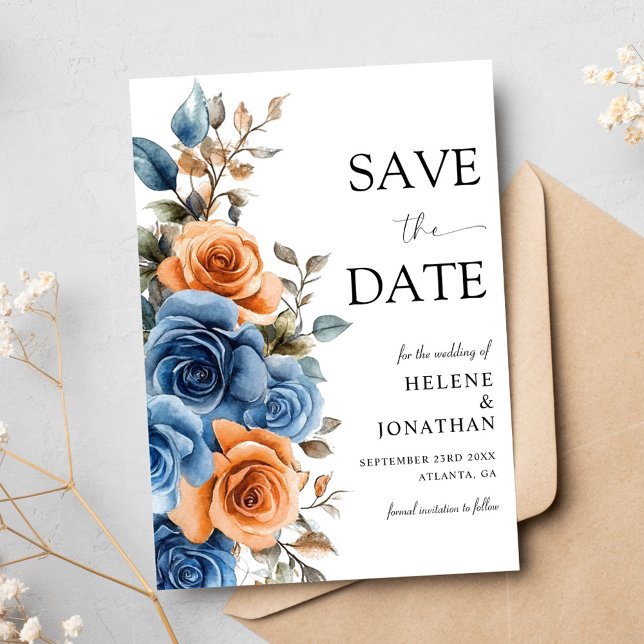 Garden Navy Blue Terracotta Rust Elegant Wedding Save The Date (Garden Navy Blue Terracotta Rust Elegant Wedding Save The Date)
