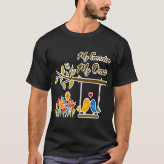 Garden Oasis Cute Birds On Swing Romantic Art T-Shirt