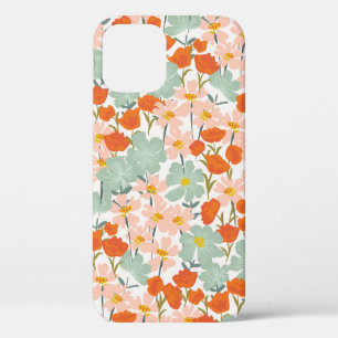 Garden of beautiful hand-drawn flowers in pink, or iPhone 12 case