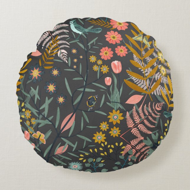 Garden of birds round cushion (Front)