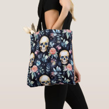 Garden of Bones Reusable Tote Bag Skulls and Roses