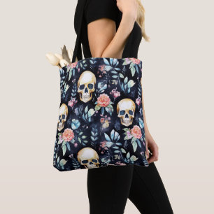 Garden of Bones Reusable Tote Bag Skulls and Roses