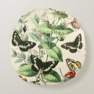 Garden of Butterflies and Flowers Round Cushion