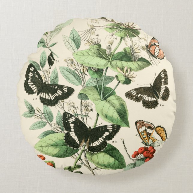 Garden of Butterflies and Flowers Round Cushion (Front)