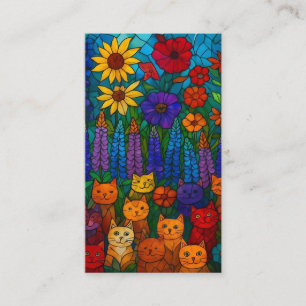 Garden of Cats Stained-Glass Cat Art with Flowers Enclosure Card