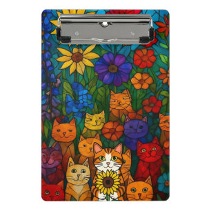 Garden of Cats Stained-Glass Floral Art Mini Clipboard
