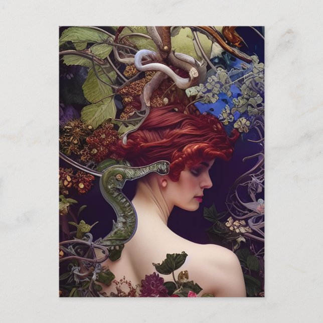 Garden of Eden Woman, Trees, and Snakes Postcard (Front)