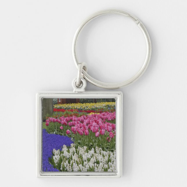 Garden of grape hyacinth, hyacinth and tulips, key ring (Front)