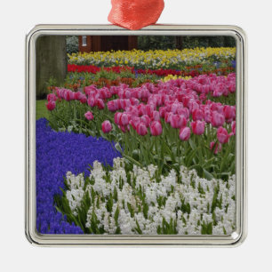 Garden of grape hyacinth, hyacinth and tulips, metal ornament