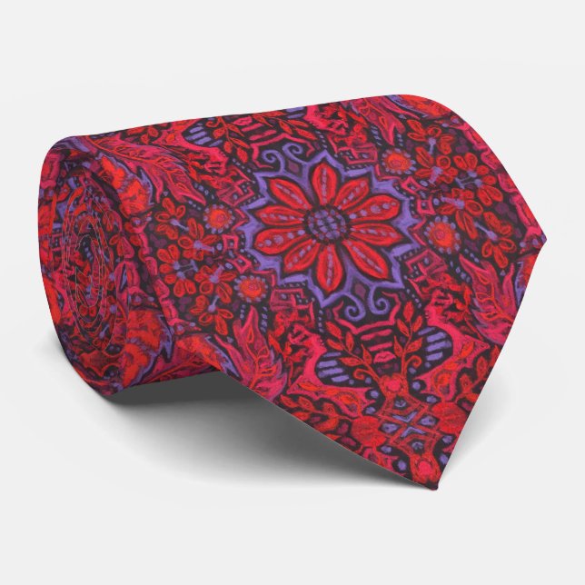 Garden of Magic Flowers Bohemian Arabesque Pattern Tie (Rolled)