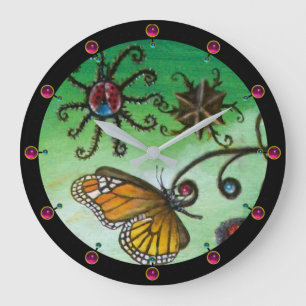 GARDEN OF MELISSA Magic Butterfly, Ladybug,Green Large Clock