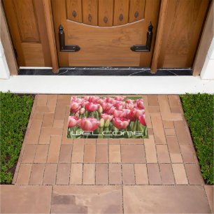 Garden of Pink Tulips Floral Welcome Doormat