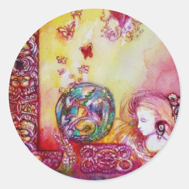 GARDEN OF THE LOST SHADOWS -FAERY AND BUTTERFLIES CLASSIC ROUND STICKER (Front)