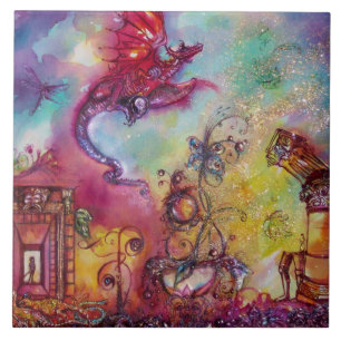 GARDEN OF THE LOST SHADOWS, FLYING RED DRAGON CERAMIC TILE
