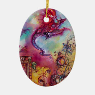 GARDEN OF THE LOST SHADOWS- FLYING RED DRAGON CERAMIC TREE DECORATION