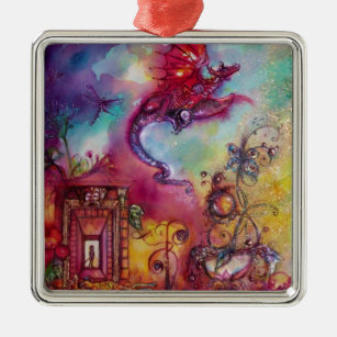 GARDEN OF THE LOST SHADOWS- FLYING RED DRAGON METAL TREE DECORATION