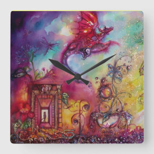GARDEN OF THE LOST SHADOWS / FLYING RED DRAGON SQUARE WALL CLOCK