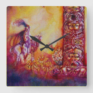GARDEN OF THE LOST SHADOWS-KNIGHT ON HORSEBACK SQUARE WALL CLOCK