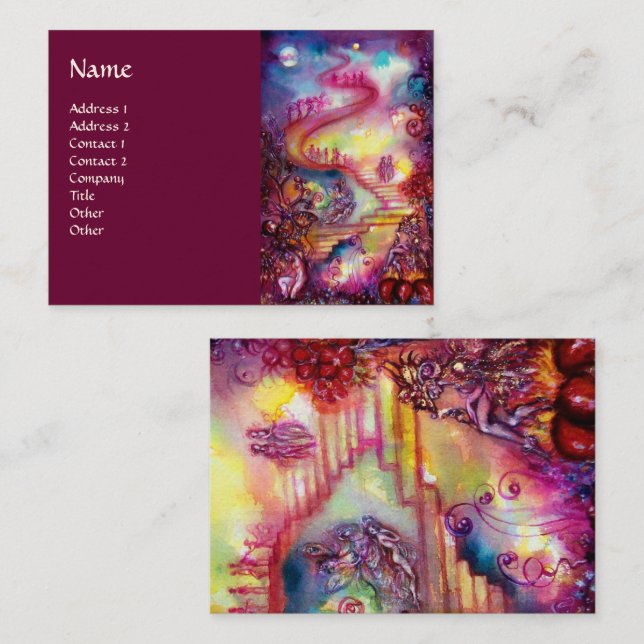 GARDEN OF THE LOST SHADOWS / MAGIC STAIRS pink red Business Card (Front/Back)