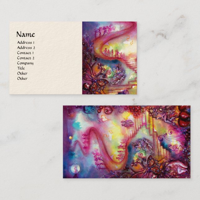 GARDEN OF THE LOST SHADOWS ,MYSTIC STAIRS pink red Business Card (Front/Back)