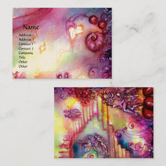 GARDEN OF THE LOST SHADOWS ,MYSTIC STAIRS pink red Business Card (Front/Back)