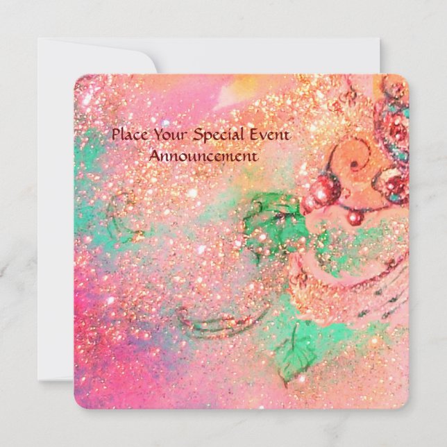 GARDEN OF THE LOST SHADOWS PINK BUTTERFLY MONOGRAM INVITATION (Front)