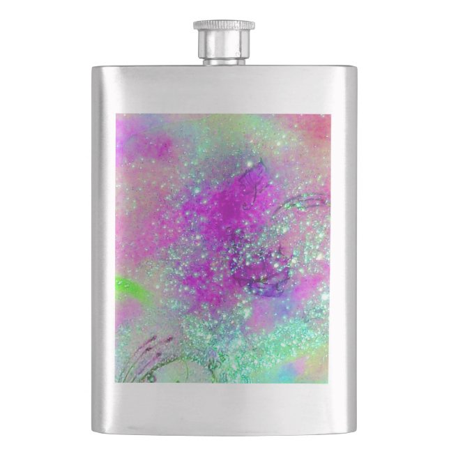 GARDEN OF THE LOST SHADOWS -pink purple violet Hip Flask (Front)