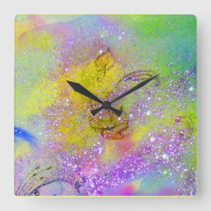 GARDEN OF THE LOST SHADOWS - Purple Yellow Green Square Wall Clock