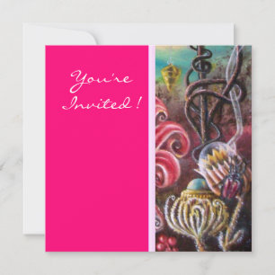 GARDEN OF THE MELISSA 2, bright red ,pink green Invitation