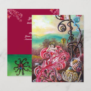 GARDEN OF THE MELISSA, bright red ,pink green Invitation