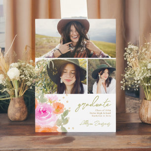 Garden orange wildflowers 3 photos graduation announcement
