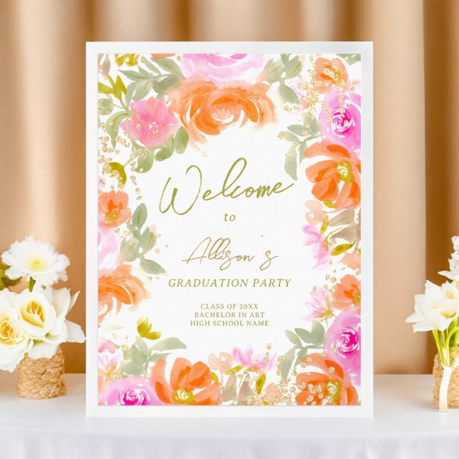 Garden orange wildflowers welcome graduation poster (Garden orange wildflowers welcome graduation poster)