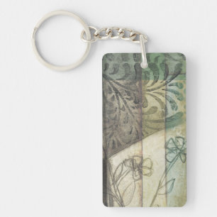 Garden Panel with Leaves, Flowers, and Grass Key Ring