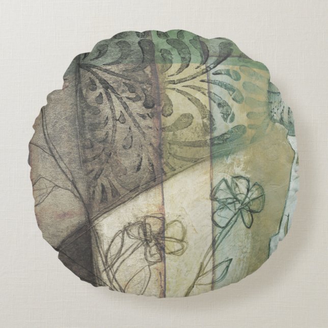 Garden Panel with Leaves, Flowers, and Grass Round Cushion (Front)