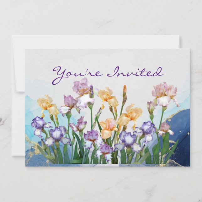 Garden Party Birthday Invite Iris Flower (Front)