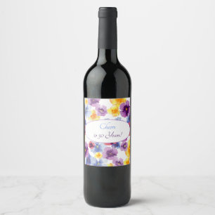 Garden Party Boho Hand-Illustrated Pansy Floral Wine Label