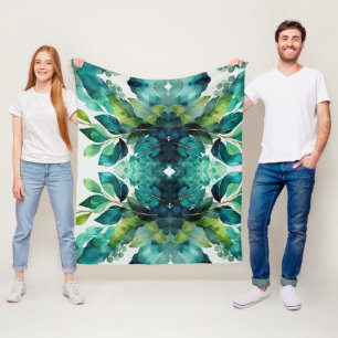 Garden Party Botanical Teal Green Fleece Blanket