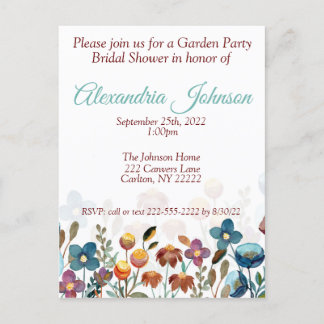 Garden Party Bridal Shower Invitation Budget Postcard