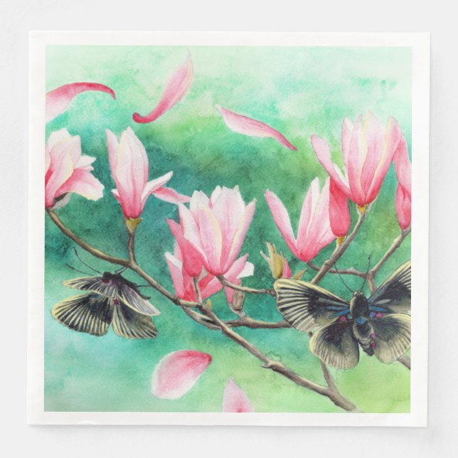 Garden Party! Butterflies on Pink Floral  Napkin (Front)