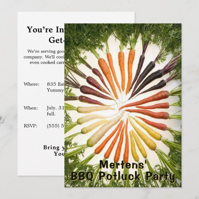 Garden Party Carrot Rainbow Colourful Custom Invitation (Front/Back)
