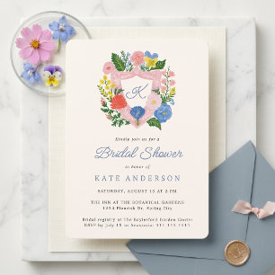 Garden Party Floral Crest Modern Bridal Shower Invitation