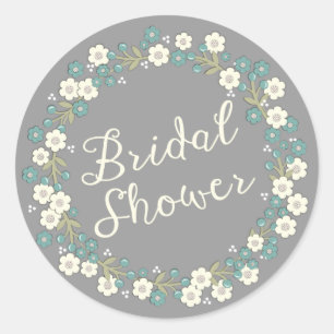 Garden Party Floral Wreath Bridal Shower Blue Classic Round Sticker