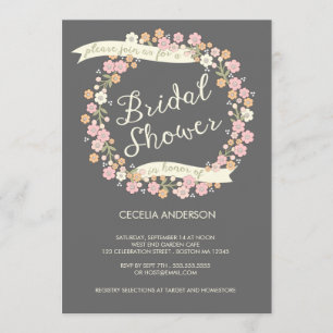 Garden Party Floral Wreath Bridal Shower Blush Invitation