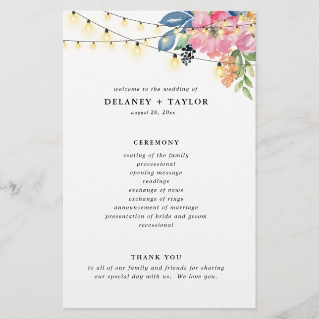 Garden Party, Flowers & Lights Paper Program (Front)